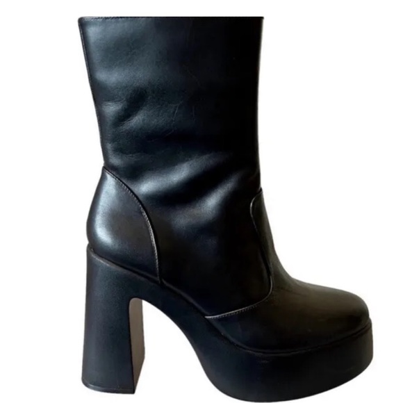 Gianni Bini Levi Tate Leather Platform Black Mid Boots - Picture 3 of 11